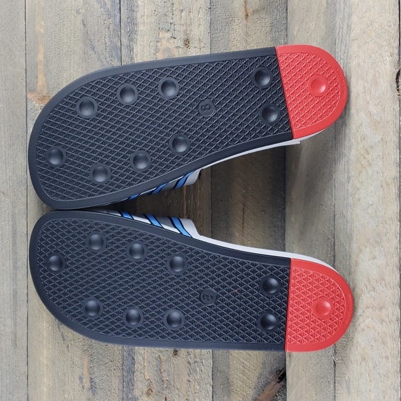 adidas adilette Premium Men's Slides Sandals Grey/Blue/Red - Picture 6 of 8